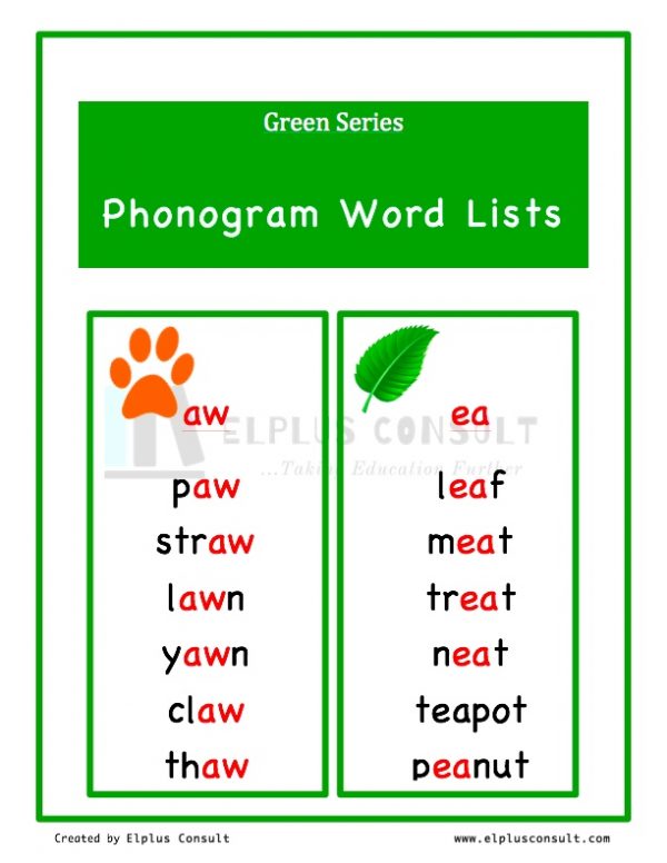 Word Lists 42 lists of 6 words each The Green Series Montessori 
